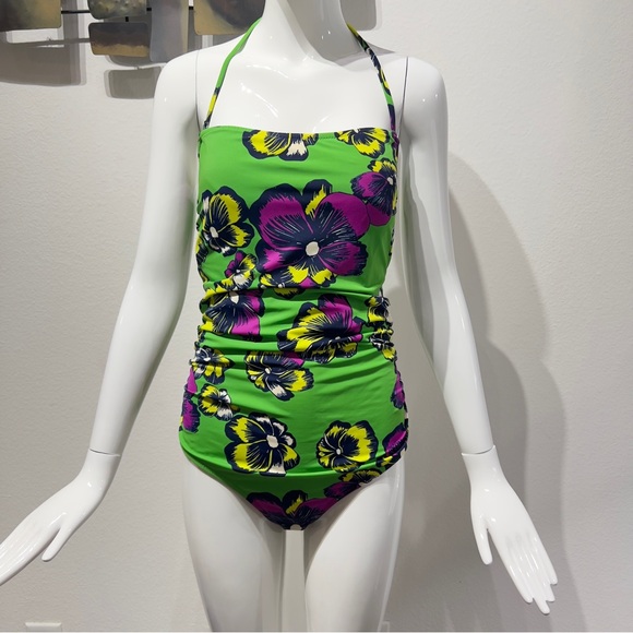 J.Crew One-piece Tube Top Halter Neck Backless Swimsuit Preppy Green Size Large - Picture 9 of 16